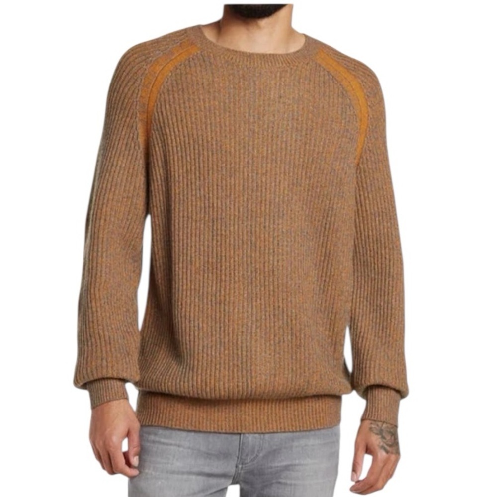 Raffi Wool Blend Rib Knit Sweater Mustard XL